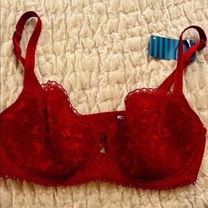 MAISON LEJABY UNDERWIRE RED BRA NEW Elegant Red Lace 36D